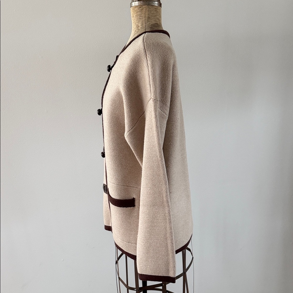 Tahari Women’s Knit Toggle Cardigan Sweater Jacket in  Elegant Beige/Brown Sz-S - Picture 6 of 10